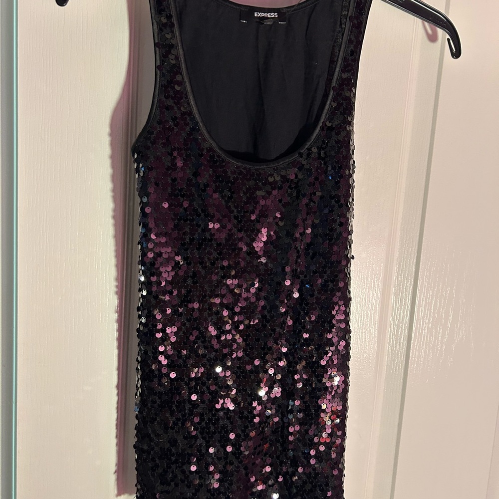 Express black Sequin Fitted Tank Top
